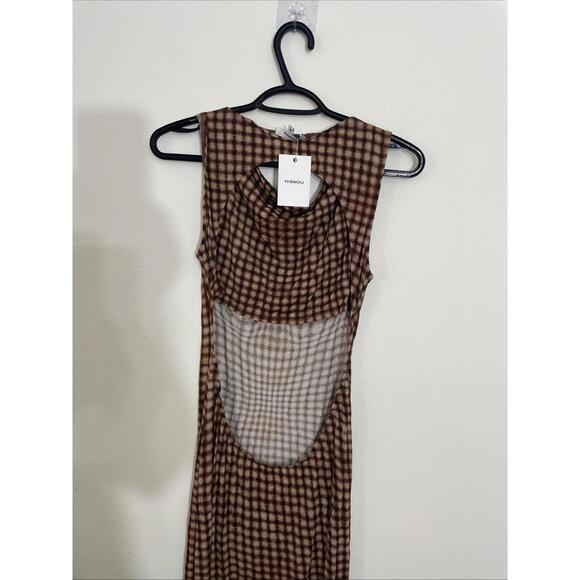 Revolve Miaou Selena Dress Warped brown Plaid open back size M NWT - Picture 8 of 11